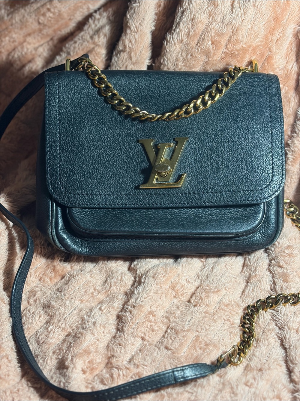 Louis Vuitton Black Leather Crossbody with Gold Chain